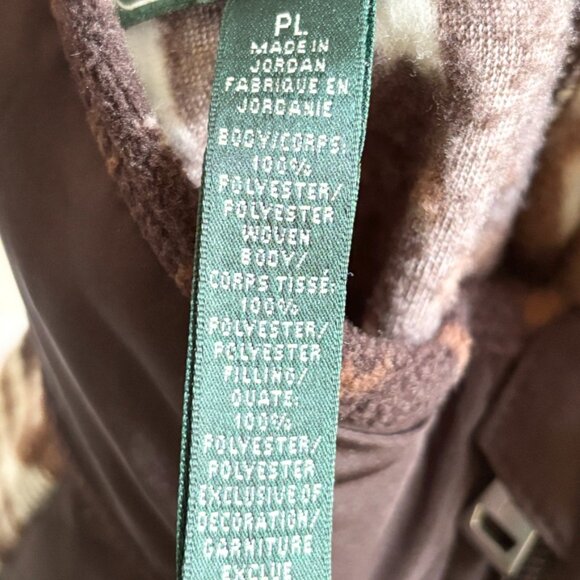 RALPH LAUREN Full Zip Quilted Fleece Tribal Print Jacket in Brown Cream SZ LP - Picture 9 of 11